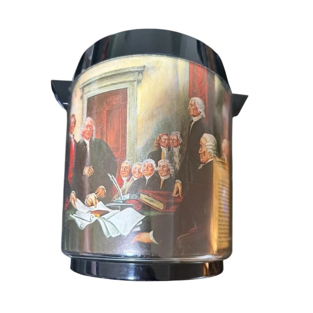 Thermo-Serv Vtg 70s Ice Bucket w/ Lid Declaration of Independence Scene 1776